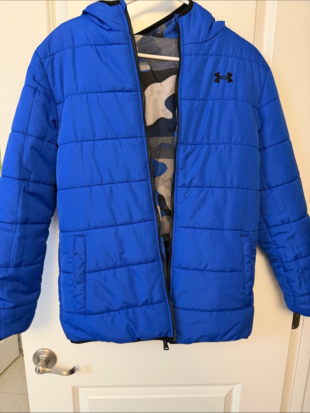 Under Armour Boys' Royal Blue Hooded Puffer Jacket Reversible